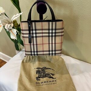 Burberry London Nova Check Coated Canvas Mini Tote Tan Black